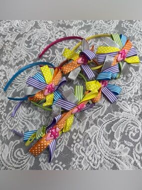 Girls Ribbon Bow Headbands 🎀 6pc Multicolor Cute Set